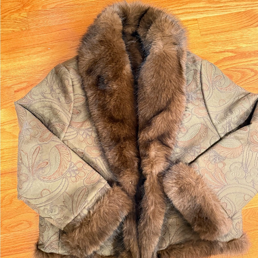 KOIR Chic Paisley Jacquard Faux Fur Trim Jacket like Isabel marant blumarine - Picture 4 of 12